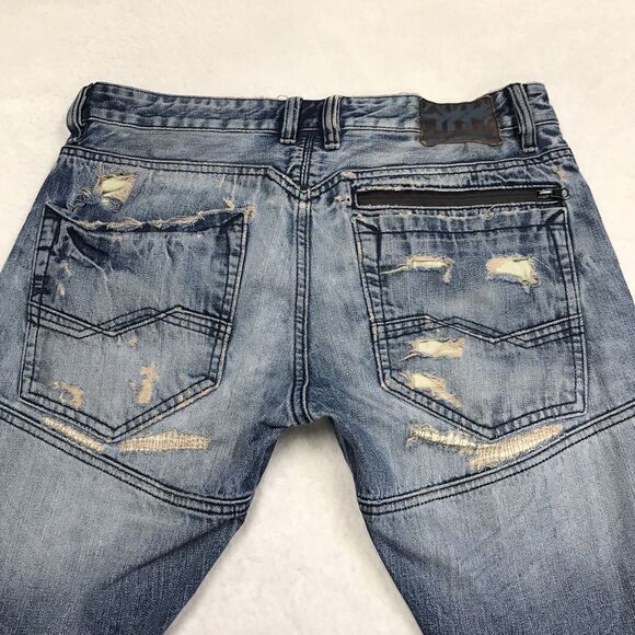 RIVET DE CRU Jayden Jean Men 34x32 Destroyed Distressed Rip Repair Denim Blue - Picture 7 of 16